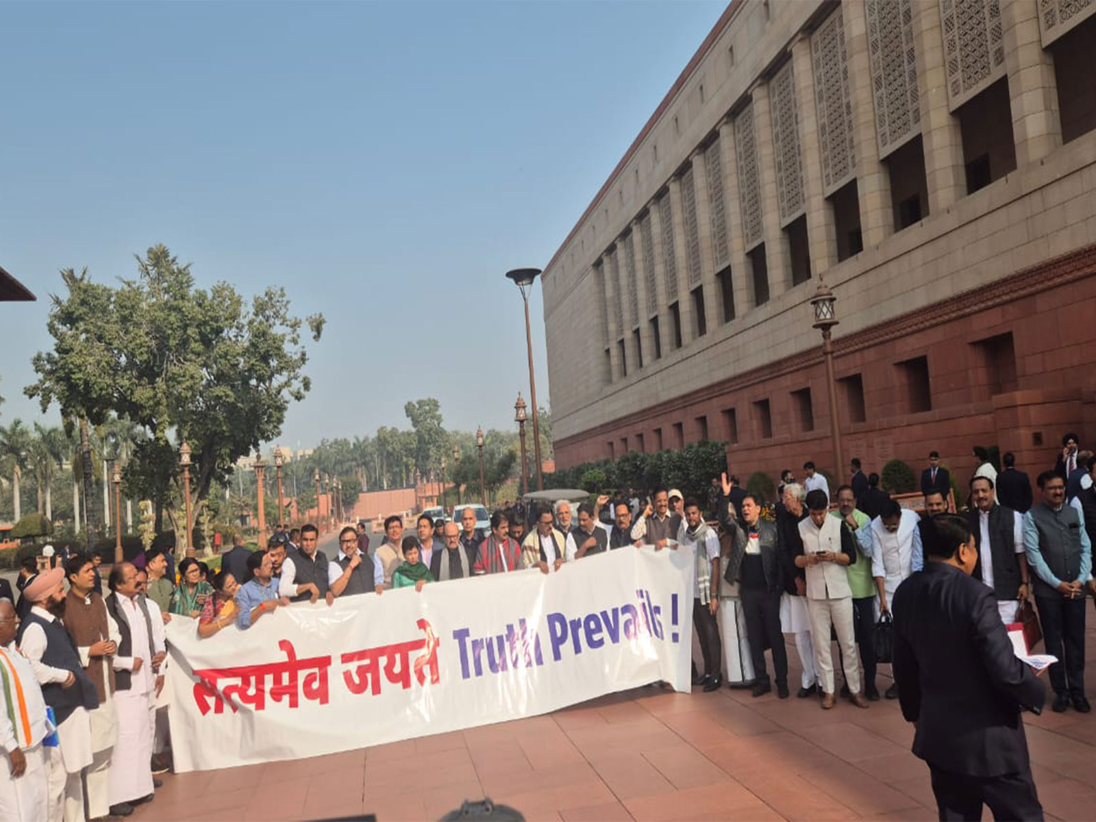 Opposition MPs Protest In Parliament Premises Over National Herald Case